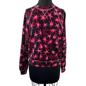 TANYA TAYLOR Emily Pullover in Pow Printed Ponte Black Red Stars Sweater Top S